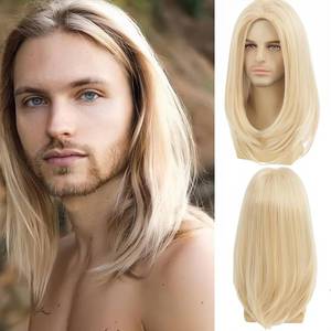 lot 2068 image: Daiaces Mens Long Blonde Straight Wig Middle Part Heat Resistant Men Wigs for Daily Party Costume Halloween