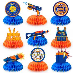 lot 2093 image: Dart War Gun Party Honeycomb Centerpieces, 9pcs Dart War Centerpiece for Table, Dart War Birthday Honeycomb Centerpieces, Dart Battle Honeycomb Centerpieces for Dart War Birthday Party Decorations