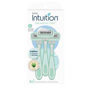 lot 2095 image: Schick Intuition Disposable Razors with Sensitive Skin, 3 Count  Razors Sensitive Skin, Women��s Disposable Razors with a Touch of Aloe, Travel Razor