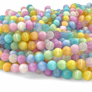 lot 2105 image: ABCGEMS High-Flash Rainbow Selenite Beads from Morocco with a Luminous, Silky Glow (Heat-Treated for Vibrant Colors - Preserves Natural Texture & Chatoyancy) Smooth Round 8mm