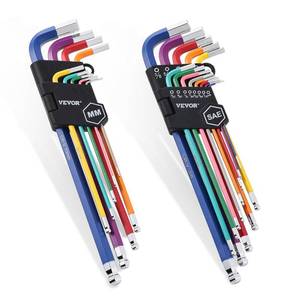 lot 2112 image: VEVOR Hex Key Allen Wrench Set, 22 pcs SAE (0.050-38 in) and Metric (1.5-10 mm), Color Coding Allen Wrenches Sets with Ball End, Long Arm L-Shaped Hex Key for Bicycle, Household, Automobile Repair