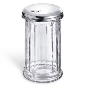 lot 2124 image: A 12 Oz Glass Sugar Dispenser with Pour Spout and Stainless Steel Flip Lid - Durable, Classic Style Conveniently Sized Multifunctional Sugar Container for Coffee Bar, Suitable for Seasoning, Cinnamon