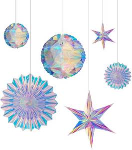 lot 2138 image: BTSD-home Iridescent Party Decorations with Hanging Honeycomb Ball Decorative Paper Fan Snowflake Garlands Birthday Wedding Christmas Disco Party Supplies