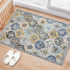 lot 2152 image: Lahome Moroccan Trellis Kitchen Rugs Non Slip Washable, 2x3 Rugs for Entryway Bathroom, Non-Slip Indoor Door Mat Ultra-Thin, Small Oriental Throw Carpet for Bedroom Entry, YellowAqua