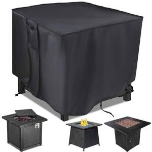 lot 2157 image: Saking Fire Pit Cover, 28 inch Firepit Covers Square Gas Fireplace Fire Pit Table Cover for Propane Fire Pit- 28 X 28 inch