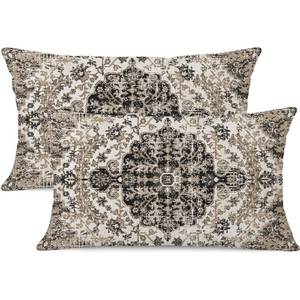 lot 2159 image: Gujiahone Waterproof Throw Pillow Covers 12X20 Inch Set of 2 Bohemian Vintage Carpet Pattern Black Grey Ethnic Design Decorative Farmhouse for Couch Garden Balcony (Boho-5-3)