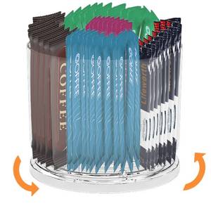 lot 2170 image: LAMIVEENLA Drink Packet Organizer 360°Rotating - Water drink Packet Holder Water Flavor Packet Storage Container Lazy Susan Organizer for Powder Packet 5 Separate Compartment