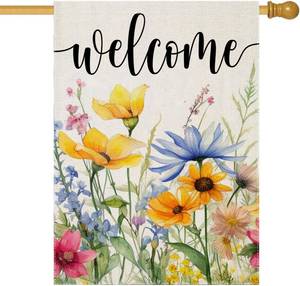 lot 2186 image: EKOREST Welcome Flowers House Flags for Outdoor Decoration, Spring Watercolor Floral Large Yard Flag, Decorative Summer Celebration Decor for Seasonal Farmhouse Holiday Outside 28x40 Inch Vertical