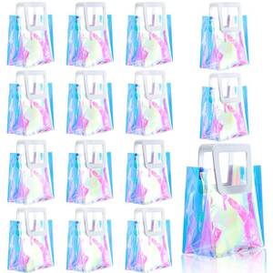 lot 2189 image: GcFoir Small Iridescent Gift Bags with Handles,15 Pcs 8.3x8x4 Holographic Bachelorette Party Favor Bags, Clear Gift Bags with Handles, Reusable PVC Tote Goodie Bags for Shopping, Baby Showers