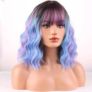 lot 2200 image: WTHCOS Rainbow Wigs for Women Girls Short Curly Wavy Colorful Wig Short Bob Wig With Bangs Multi Color wig Heat Resistant Synthetic Wigs for Cosplay Costume Party (Fun wig)