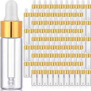 lot 2205 image: Bokon 100 Pcs Glass Dropping Bottles Mini Essential Oil Dropper Bottles Empty Sample Vials with Black Cap Tiny Storage Jars with Dropper for Perfumes Cosmetic Liquid Aromatherapy Lab (Clear, 5 ml)