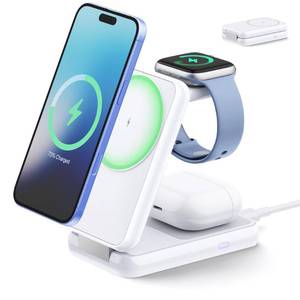 lot 2208 image: iVANKY 3 in 1 Foldable Wireless Charging Station Made of Air-Pods Materials Perfect for Apple Devices Fast Charge for iPhone16 15 14 13 12iWatchAirPods, Travel Charge for MagSafe Magnetic Stand