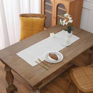 lot 2216 image: Gernaice Boho Table Runner, Modern Plaid Cotton Linen Farmhouse Table Runners for Dresser End Coffee Table Home Decor, 24 L X 13 W White