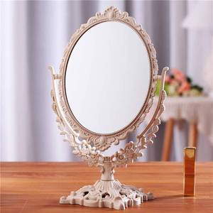 lot 2219 image: Schonee Retro Double-Sided Tabletop Makeup Mirror, Oval Swivel Desktop Stand with 360 Rotation, Vintage Two-Sided Mirror (Nano White)
