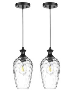 lot 5900 image: SADUENFR 2Pcs Glass Pendant Lights Kitchen Island, 1-Light Black Pendant Light Fixtures with Hand-Blown Clear Glass, Farmhouse Hanging Light for Kitchen Sink Dining Room Bedroom, E26 - Retail $88.67