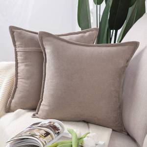 lot 5912 image: MADIZZ Set of 2 Short Chenille Throw Pillow Covers 24x24 Inch Light Taupe Soft Decorative Cushion Cover for Sofa Bedroom Pillow Shell