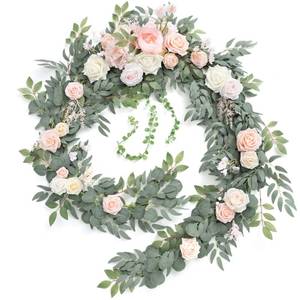 lot 5926 image: Lings Moment 9FT Flower Garland for Backdrop Decorations - Wedding Arch Flowers, Eucalyptus & Rose, Artificial Floral Garland for Mantle - Sweetheart Table Decor for Ceremony Reception, French Pink - Retail $115.94