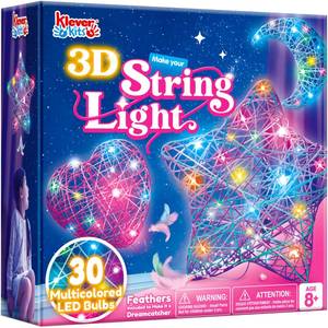 lot 5942 image: Klever Kits 3D String Art Kit for Kids, Light Up String Light Toy with 30 Multi-Colored LED Bulbs, Arts and Crafts Set, Birthday Gifts for Girls and Boys Ages 6