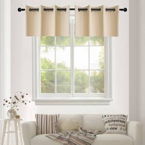 lot 6249 image: YGO Room Darkening Small Window Curtains Elegant Home Decorative Blackout Valance Tiers with Grommet Top for Living Room Nursery Bedroom 52 Wide by 18 Long Beige Double Panels