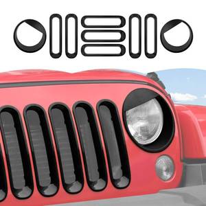 lot 10118 image: RT-TCZ Front Grille Inserts Headlight Cover Grill Bezels Trim Decoration Exterior Accessories Compatible with Jeep Wrangler JK JKU 2007-2017,Black