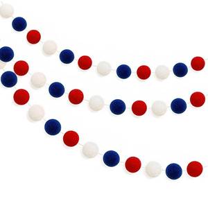 lot 10120 image: 3 Pack 4th of July Banner, Red White and Blue Velvet Ball Banner Garland for Memorial Day, American Independence Day Flag Banner Garland, USA Hanging Bunting Banner, 4th of July Party Supplies