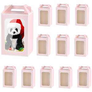 lot 10134 image: Enorteen 12 Pcs Clear Gift Bags with Transparent Window Gift Boxes Candy Boxes Tote Paper Bags Flower Boxes Bouquet Bags for Bridal Shower Present Festivals Party (Pink)