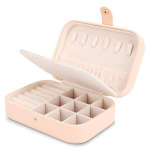 lot 10135 image: FEISCON Travel Jewelry Case Jewelry Organizer Box with Two Layer Portable Small Jewelry Storage Case Accessories HolderPink