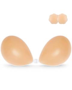 lot 10147 image: Niidor Adhesive Bra Strapless Sticky Invisible Push up Silicone Bra for Backless Dress with Nipple Covers Creme