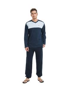 lot 10157 image: Mens Pajama Set 100% Cotton Breathable Top Long Sleeve & Bottom Pants Solid Sleepwear PJ Sleepwear Lounge Comfy (X-Small,L-Royal Blue)