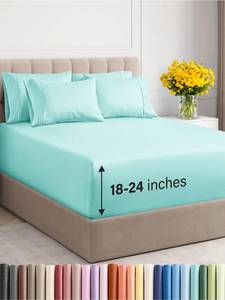 lot 10163 image: Extra Deep Full Sheet Set - 6 Piece Breathable & Cooling Sheets - Hotel Luxury Bedding Set w18-24 Inch Extra Deep Pockets - Easy & Secure Fit - Super Soft, Wrinkle Free & Comfy - Spa Blue, Full Size