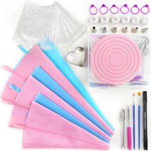 lot 10167 image: Cookie Decorating Supplies Kit 82Pcs With Storage Box, Sugar Cookies Turntable Set With 6 Piping Tips and Bags, Scribe Needle, Brush, Ideal Beginner Decorator Lover Kids Gift Valentine Halloween