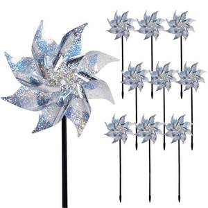 lot 10168 image: Hausse 10 Pack Reflective Pinwheels with Stakes, Extra Sparkly Pinwheel for Garden Decor, Bird Devices Deterrent to Scare Birds Away from Yard Patio Farm