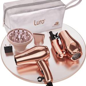 lot 10177 image: LURA Mini Portable Travel Hair DryerDual Voltage Small Lightweight Blow Dryer with EU Plug,1200W Compact Hairdryer with Folding Handle,with Concentrator&Diffuser Attachment,for Women and Men