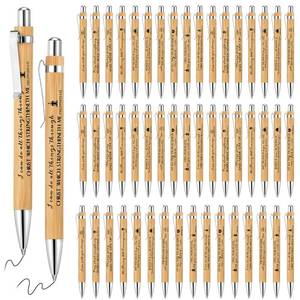 lot 10178 image: 50 Pack Bible Verse Bamboo Retractable Ballpoint Christian Pens Inspirational Bible Verse Ballpoint Black Ink Pens for Office Supplies Fathers Day Religious Gifts for Men Women(Classic Color)
