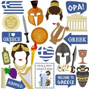 lot 10182 image: Greek Photo Booth Props, 29pcs Ancient Greek Party Decorations, Htabiol Ancient Greece Party Decorations, Greece Photo Booth Props, Fit for Mythology Theme Birthday Decor, Toga Themed Birthday Decor