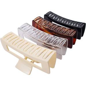 lot 10184 image: 4 Pack Extra Large Hair Claw for Women, 5 Strong Hold Bright Clamps for Thick and Long Hair, 90s Non-slip Square Jaw Clips for Curly Hair,