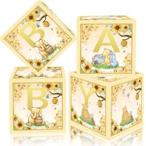 lot 10186 image: Classic Winnie Baby Shower Box for Party Decorations Pooh Theme Boxes Block Supplies for Baby Birthday Cake Smash Favor (Yellow)