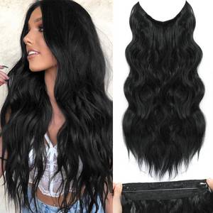 lot 10188 image: BUPPLER Halo Hair Extensions 20 Inch Invisible Wire Hair Extensions Adjustable Long Wavy Hairpiece Synthetic Upgrade 4 Secure Clips in Hairpieces 20 Inch,Jet Black