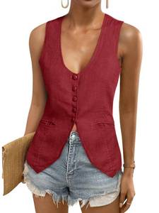 lot 10191 image: Medium Tankaneo Womens Scoop Neck Blazer Vest Summer Linen Sleeveless Fitted Waistcoat Work Casual Cotton Suit Tops