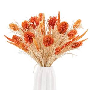 lot 10196 image: WESAIL Artificial Husk Thistle Bush Flowers,Faux Wheat and Sorghum Grass Floral for Home Decor,Fake Plant Greenery Bouquets for Autumn and Thanksgiving DIY Decorations,A Pack of 2,Orange