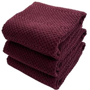 lot 10204 image: Purple Burgundy Wine Kitchen Hand Dish Towels Oversized 28 x 18,100% Cotton Cloth Soft Cleaning Drying Absorbent Textured Design, Set of 3 Multipurpose for Everyday Use (Wine)