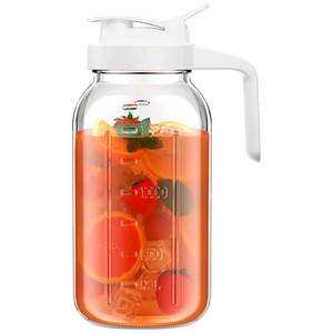 lot 11745 image: 64 oz Glass Pitcher with Lid, Large Wide Mouth Mason Jar with Pour Spout, White Sun Tea Glass Jar for Outside, Breastmilk Pitcher Great for Drink, Cold Beverages and Breast Milk