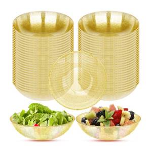 lot 11755 image: DI QIU REN 50 Pack 12oz Gold Glitter Plastic Bowls Disposable, Gold Serving Bowls Crystal Plastic Dessert Bowls, Gold Glitter Plastic Bowls for Wedding &Parties and Everyday Use (50, gold glitter)