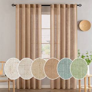 lot 11761 image: MIULEE Brown Linen Curtains 84 Inch Length for Bedroom Living Room, Soft Thick Linen Textured Window Drapes Semi Sheer Light Filtering Back Tab Rod Pocket Burlap Look Farmhouse Decor, 2 Panels