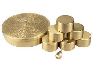 lot 11762 image: SEMPYIX New Pure Brass Masala Box Set with Spoon Container 90 ML-Food Spice Storage Rack Indian Boxes Dani Dabba -kitchen (8-INCH), Golden-Brass (BRASS SPICES BOX-8 INCH)
