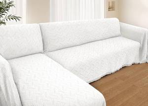 lot 11781 image: HOMERILLA Sectional Couch Covers for Sectional Sofa L Shaped Sofa Cover Blanket 2 Pieces L Shape Furniture Protector for Pets Dogs (White, Large)