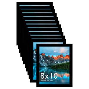 lot 11786 image: Picrit 8x10 Picture Frame Set of 12, Display 5x7 with Mat or 8x10 Without Mat, Photo Frames for Wall Mounting or Table Top Display, Black.