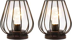 lot 11808 image: TRIROCKS Set of 2 Metal Battery Operated Lamp 7 Tall Mini Cage Shape Cordless Table Lamp Battery Lanterns with Warm Fairy Lights Bulb for Patio Garden Wedding Parties Indoor Outdoor(Black)