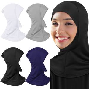 lot 12298 image: 4 Pieces Modal Hijab Cap Adjustable Muslim Stretchy Turban Full Cover Shawl Cap Full Neck Coverage for Lady (Black, White, Blue, Gray)