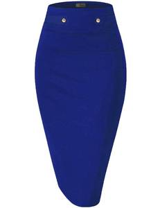 lot 12300 image: Hybrid & Company Womens Pencil Skirt Premium Nylon Ponte Stretch Office KSK45006 1073T Royal XL